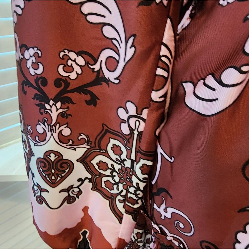 KASIA NEW SILK LIKE GEOMETRIC PEPLUM  TIE FRONT DRESS SIZE SMALL RETAIL $187.00 - Picture 4 of 9